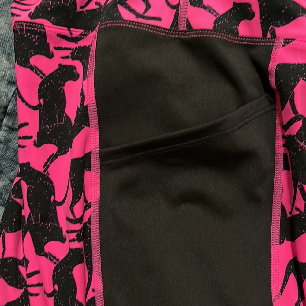 Rise by Lularoe pink and black with cheetah cats athletic pants - Picture 5 of 5
